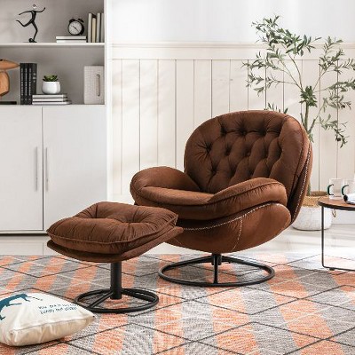 CAVINAS Velvet Upholstered Accent Chair, TV Chair, Swivel Chairs with Swivel Ottoman for Living Room, Wingback Chair, Lounge Armchairs