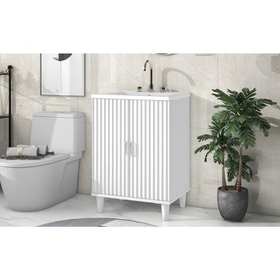 24" Bathroom Cabinet Vanity With Sink Solid Wood Frame Storage Cabinet With 2 Close Doors Adjustable Shelf Bathroom Furniture