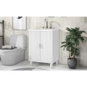 24" Bathroom Cabinet Vanity With Sink Solid Wood Frame Storage Cabinet With 2 Close Doors Adjustable Shelf Bathroom Furniture - 1 of 4
