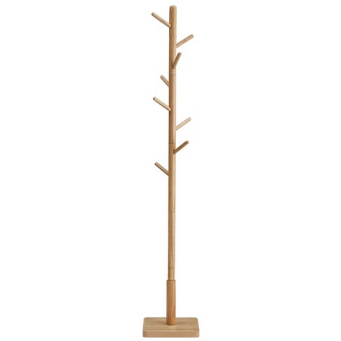 Honey-Can-Do - Modern Standing Coat Rack with Wood Accent - White