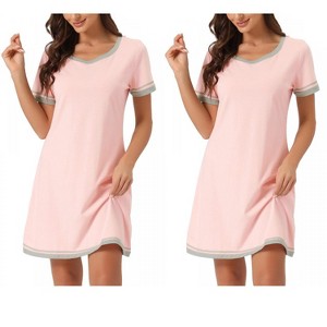 INSPIRE CHIC Women's 2 Pcs Short-Sleeve Nightshirt Color-Block V-Neck Sleepdress Set - 1 of 4