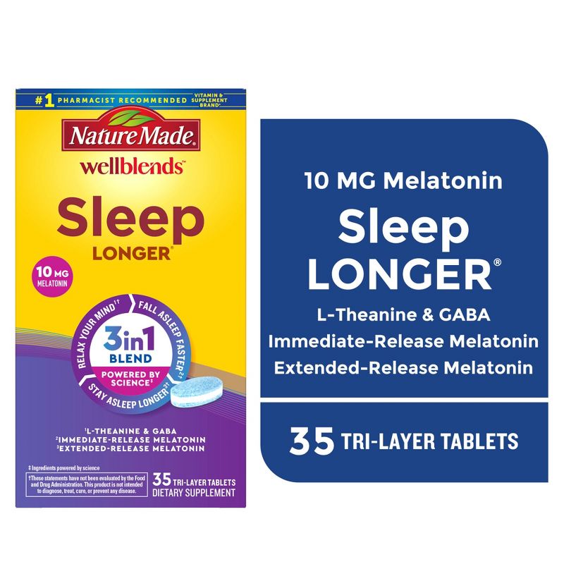 Nature Made Wellblends Sleep Longer , Melatonin 10mg, L-Theanine 100mg and GABA 100mg Tablets - 35ct, 5 of 15