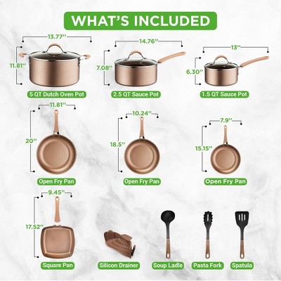 14-Piece Bronze Aluminum Non-Stick Cookware Set