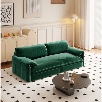 Queen Size Velvet Pull Out Sofa Bed, 3-in-1 Convertible Sleeper Bed with Side Storage, Cutton Filling Loveseat Bed with Iron Frame-Baofuwish