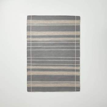 5'x7' Wool Blend Variegated Stripe Area Rug Dark Gray - Hearth & Hand™ with Magnolia