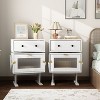 Famapy 360° Swivel Bedside Table with Drawer and Transparent Glass Cabinet Nightstand - 3 of 4