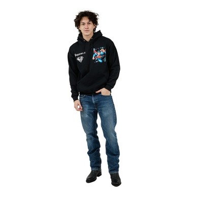 Superman Back Print Oversized Graphic Adult Black Long Sleeve Hoodie