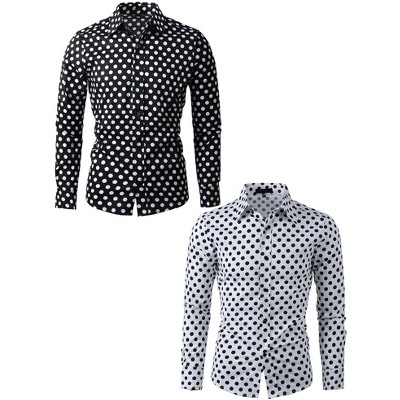 Lars Amadeus Men's Polka Dots Long Sleeve Button Down Shirt 2 Packs