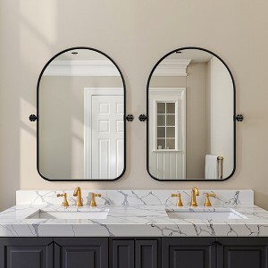 Lirago 36" x 24" 2PC Ironwork rounded Hanging Arched Bathroom Mirror with Black Rotatable Hardware for Adjustment - 1 of 4