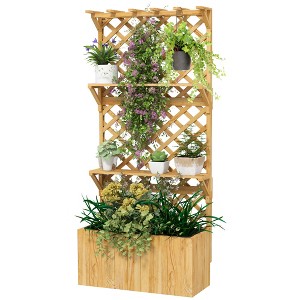 Raised Garden Beden Planter with Trellis, Hanging Roof, Plant Shelf, Drainage Holes and Bed Liner - 1 of 4