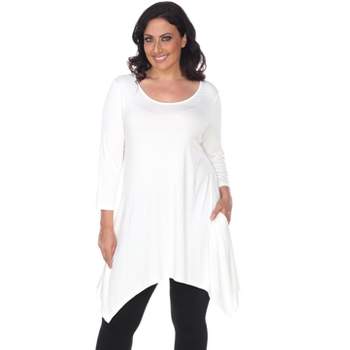 Women's Plus Size 3/4 Sleeve Makayla Tunic Top with Pockets - White Mark