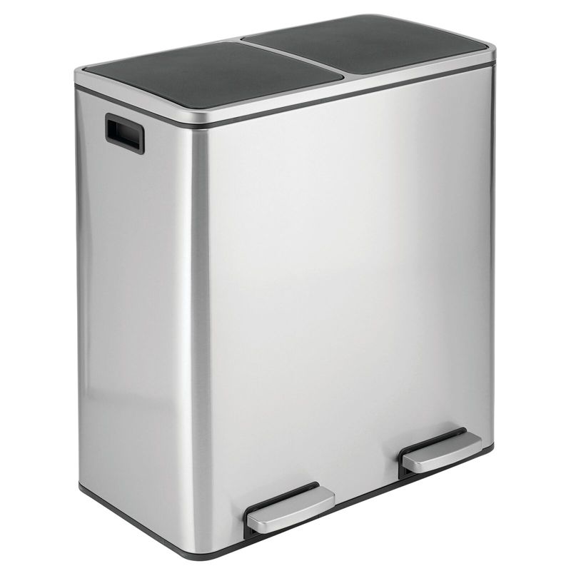 mDesign Metal Steel 60-Liter Large Dual Compartment Step Trash Can, 1 of 5
