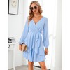 Elegant Dress for Lady Wrap Deep V Neck Dress Long Lantern Sleeve Waist Tie Skater Dress - 2 of 4