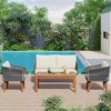 Chic Crate-4-Piece Solid Wood Patio Set – Loveseat & 2 Chairs w/ Cushions | Natural Rope Accents | Multi-Use | Grey - 3 of 4