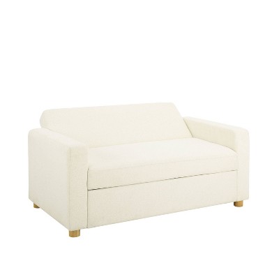 Ivory Boucle Full Size Convertible Sleeper Sofa with Wood Legs