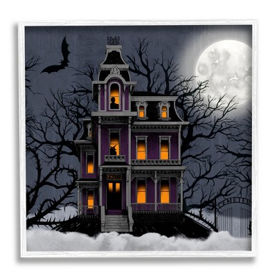 Stupell Industries Creepy Haunted Halloween House Framed Giclee Art