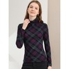 Allegra K Women's Turtleneck Long Sleeve Stretch Slim Plaid Casual Blouse - 2 of 4