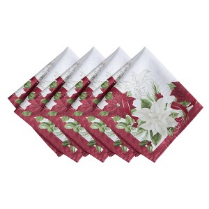 Clarette Poinsettia Holiday Fabric Napkins, Set of 4 - Multicolor - 17x17 - Elrene Home Fashions - 1 of 3