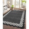 8'x10' Washable Scalloped Living Room Rugs, Plaid Floral Soft Non Slip Bedroom Carpet, Large Low Pile Dining Room Rugs, Black - 4 of 4