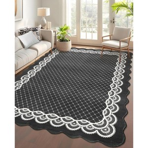 Washable Scalloped Area Rugs, Modern Bordered Floor Mats, Non-Slip Contemporary Accent Rug, Non-Shedding Soft Low Pile Indoor Carpet for Living Room - 1 of 4