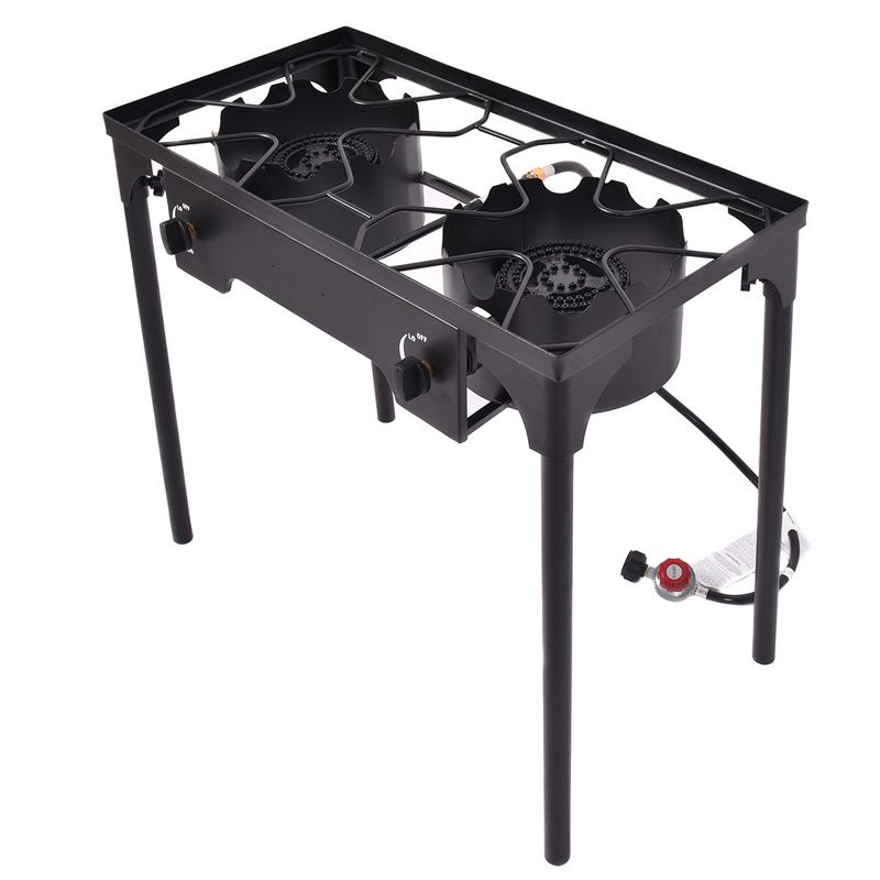 Costway Double Burner Gas Propane Cooker Outdoor Picnic Stove Stand BBQ Grill, 5 of 11