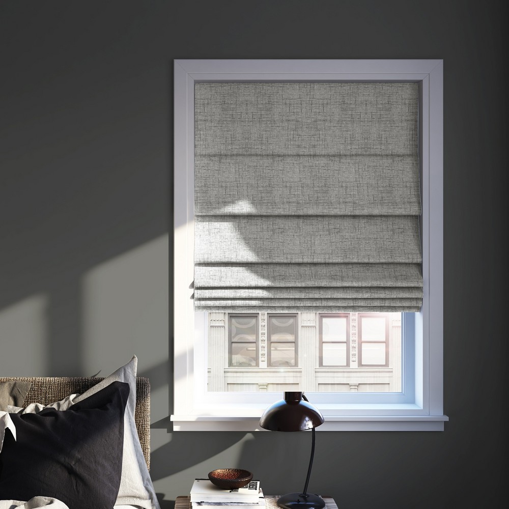 39"x64" Sun Zero 100% Blackout Somerton Textured Cordless Roman Window Shade Gray: Indoor Blinds & Shades, Polyester