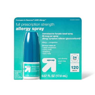  Nasonex 24HR Allergy Nasal Spray, Allergy + Congestion,  Non-Drowsy Relief in Full Prescription Strength, 120 Spray : Health &  Household