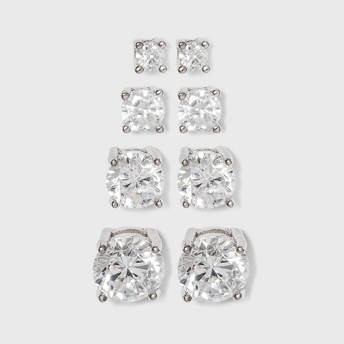 Sterling Silver Cubic Zirconia Quad Multi Size Stud Earring Set 4pc - A New  Day™ Clear