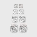 Sterling Silver Cubic Zirconia Quad Multi Size Stud Earring Set 4pc - A New Day™ Clear
