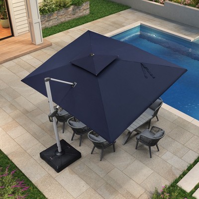PURPLE LEAF Patio Outdoor Cantilever Umbrella with Heavy Duty Base Large Rectangle Umbrella Windproof Offset Umbrella for Garden Deck Pool