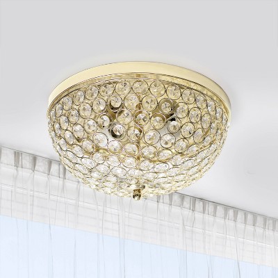 Elegant Gold and Crystal 13'' Flush Mount Ceiling Light