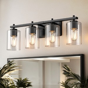 DORESshop Industrial 4-Light Vanity Wall Lamp, Black Finish with Clear Glass Shade, Perfect for Bathroom, Bedroom, and Dressing Mirror - 1 of 4