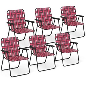 Gymax Webbed Folding Chairs Set of 6 Lightweight Portable Beach Chair w/Heavy-Duty Metal Frame Outdoor Lawn Chair for Camping Poolside Blue/Red - 1 of 4