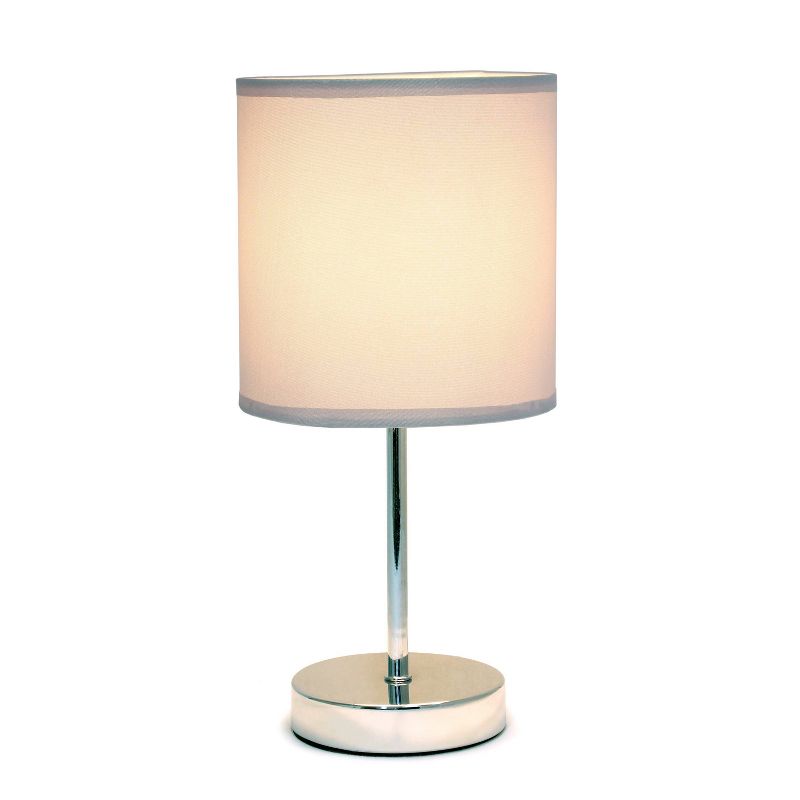 11.81" Traditional Petite Metal Stick Bedside Table Desk Lamp in Chrome with Fabric Shade - Creekwood Home, 3 of 9