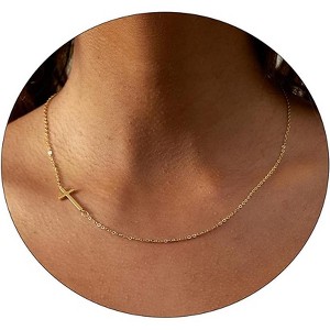 Two-Tone Cross Necklace, 14K Gold & Silver Plated Minimalist Dainty Chain, Religious Gift & Everyday Jewelry for Women - 1 of 4