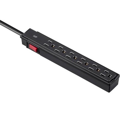Black Heavy Duty 6 Outlet Surge Protector Power Strip