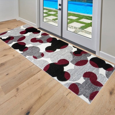 Handmade Red and Gray Geometric Tufted Kids Runner Rug
