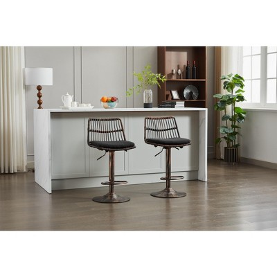 LOVMOR Set of 2 Rattan Bar Stool, 360 Swivel Bar Chair, Counter Height Chair with Footrest for Kitchen, Dining Room