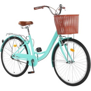 Acekool 24 Inch Beach Cruiser Bike for Women, 1 Speed Step Through, Basket Included, Adjustable Seat, Comfortable Commuter Bicycle Beige - 1 of 4