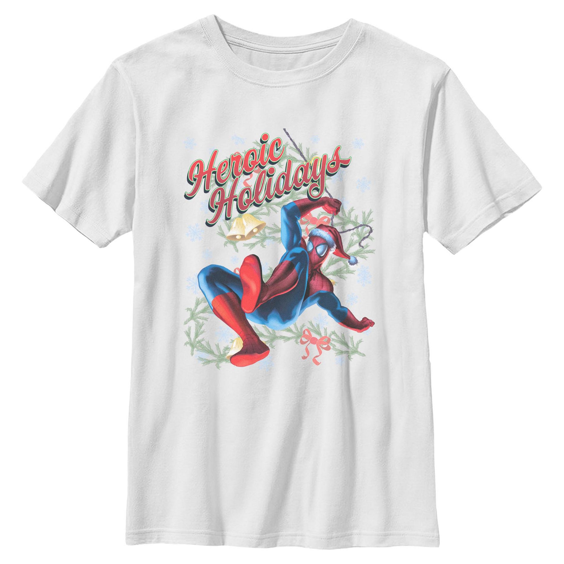 Boys Marvel Heroic Holidays Swing Spidey T Shirt - White - Large