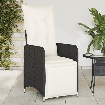vidaXL Reclining Patio Chair with Cushions Black Poly Rattan