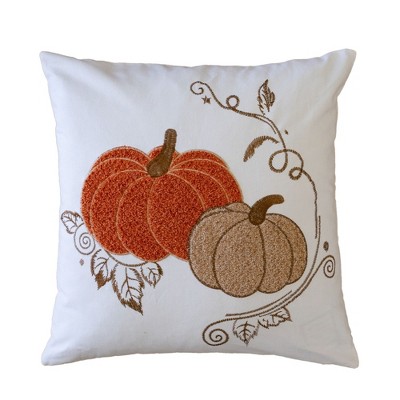 TopComfy Support Pillow Pumpkin Embroidered Cotton Throw Pillow for Autumn Harvest Decor, White, 17"*17"*10"