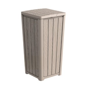 CAVINAS Weatherproof Trash Can, Outdoor Waterproof & UV Resistant Bin with Trash Bag Lock Design, Wood-Like Finish - 1 of 4