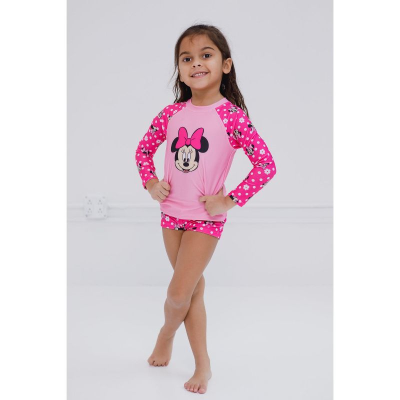 Disney Minnie Mouse Girls UPF 50+ Rash Guard and Swim Shorts Swimsuit Set Little Kid to Big Kid, 5 of 8
