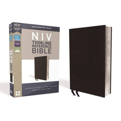 NIV, Thinline Reference Bible, Bonded Leather, Black, Red Letter Edition, Comfort Print - by  Zondervan (Leather Bound)