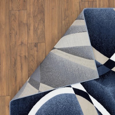 Navy and Beige Abstract Geometric 6' x 9' Area Rug