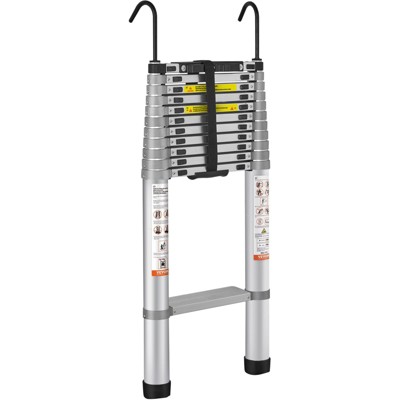 Cesicia 15 FT Silver Aluminum Alloy One-button Retraction Collapsible Extension Ladder