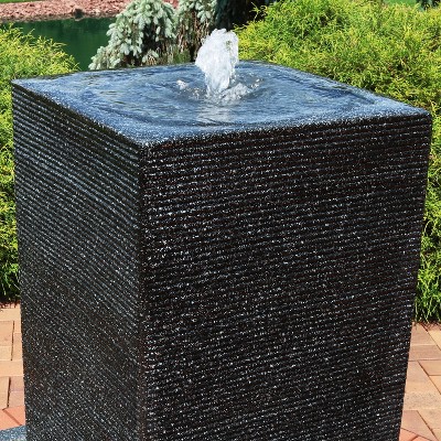 Large Dark Grey Polyresin Pillar Outdoor Water Fountain with LED Lights