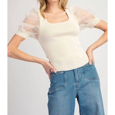 Women's Mesh Puff Sleeve Blouse - ee:some