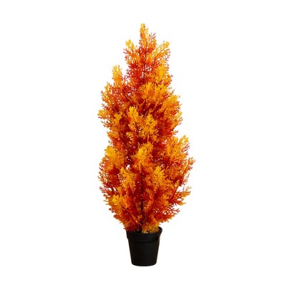 Nearly Natural 3-ft UV Resistant Autumn Artificial Fall Cedar Tree (Indoor/Outdoor)